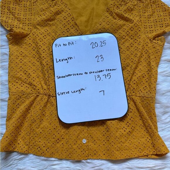 J.Crew Eyelet Peplum Button Front Top in Mustard - Size 14 - Picture 8 of 9